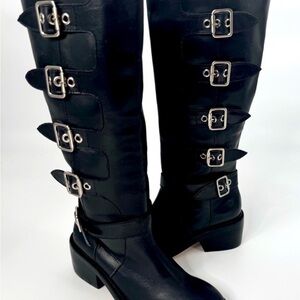 Raye / Revolve Annie Boot Black Leather
Silver Buckles.